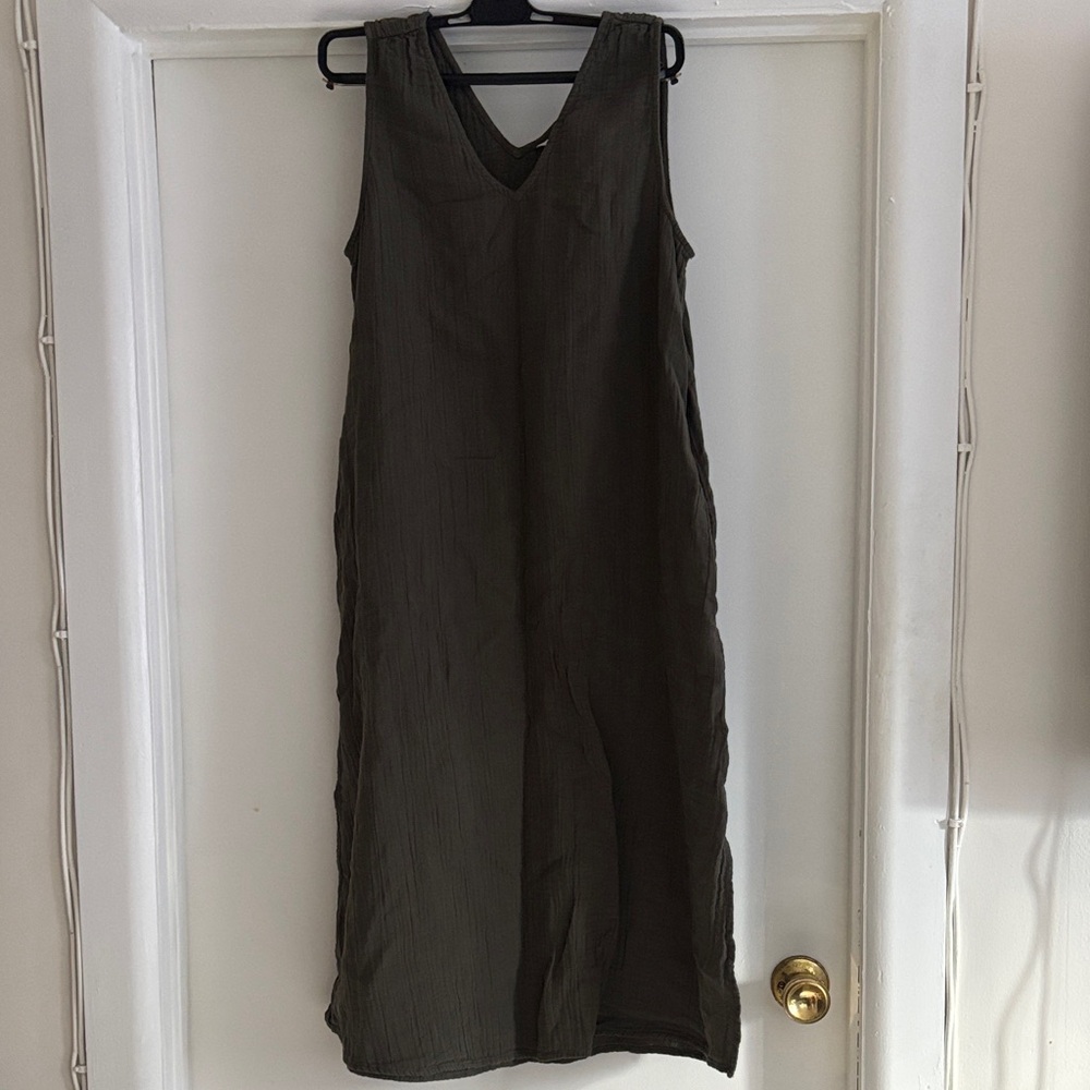 ❤️Time and Tru Olive Linen Midi Dress Size XS 0-2